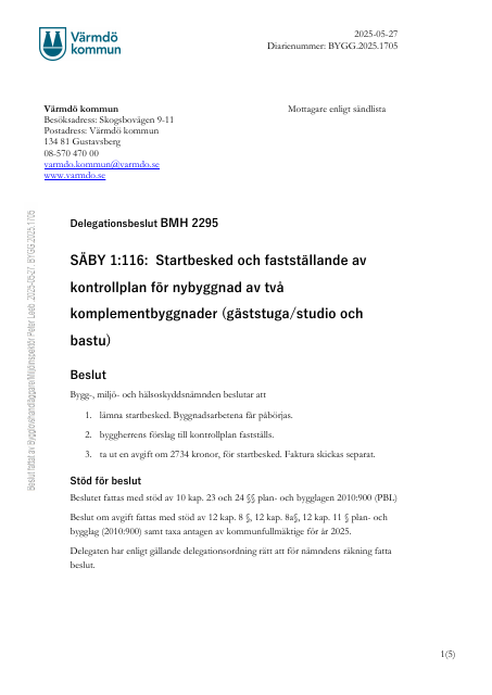 Delegationsbeslut — startbesked (BMH 2295 SB)